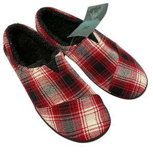 TOMS Men's Size 8 Red White Black Plaid Slip On Slippers
